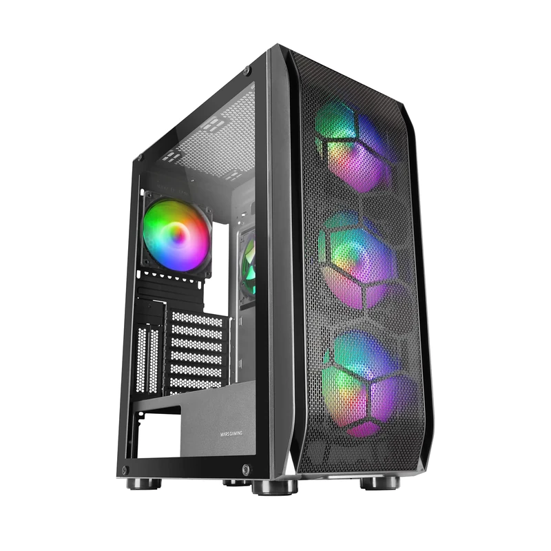 Mars Gaming MC-KX Black, Premium E-ATX Gaming Tower, FREEZER CPU System, 5 Ultra-quiet ARGB Fans, ARGB Controller and RF Controller, Mesh Front