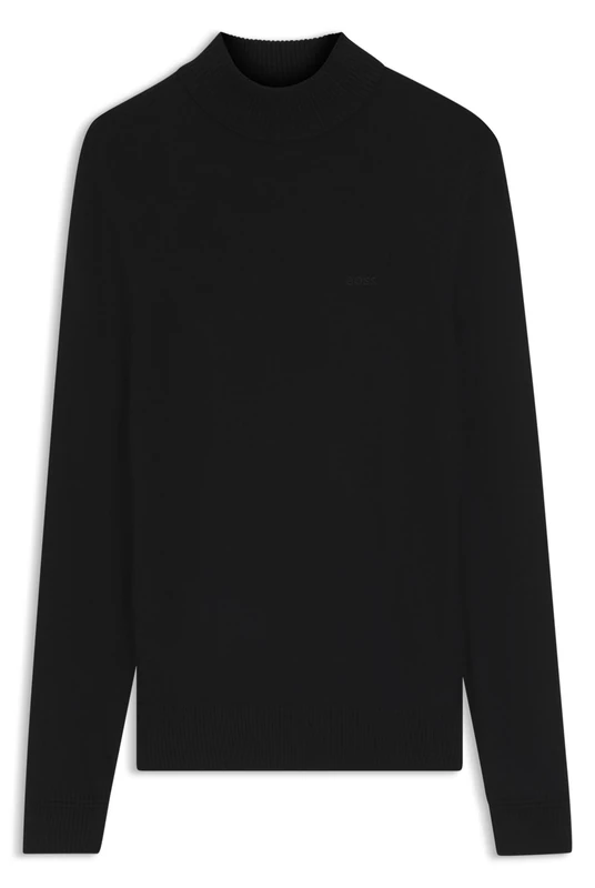 BOSS Mens Avac M Wool-Blend Rollneck Sweater with Embroidered Logo Black