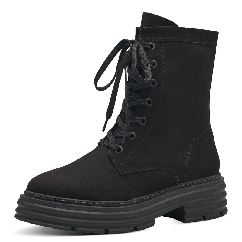 MARCO TOZZI Women's 2-25287-41 Lace Boot Flat, Black, 4