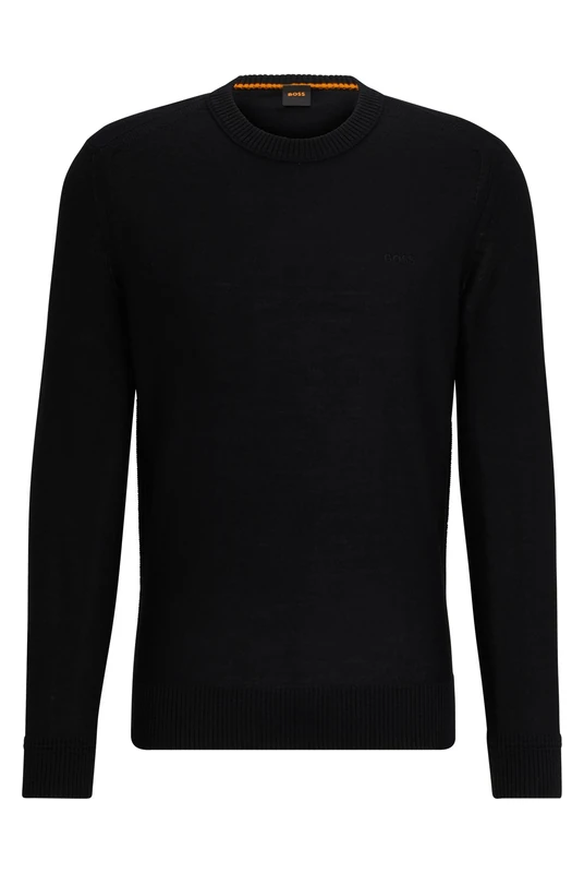 BOSS Mens Avac C Wool-Blend Regular-fit Sweater with Embroidered Logo Black
