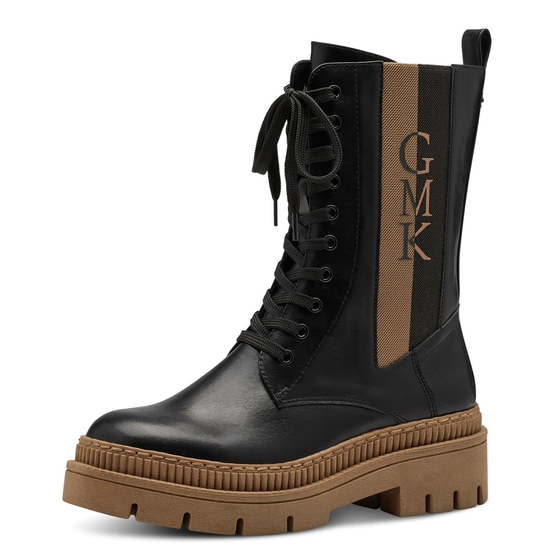 MARCO TOZZI Women's 2-85208-41 Lace Boot Flat, Black/Nature, 7.5