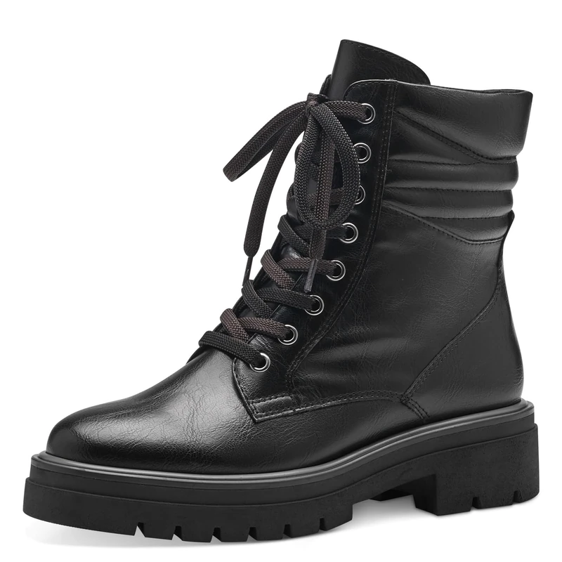 MARCO TOZZI Women's 2-25292-41 Lace Boot Flat, Black, 7.5