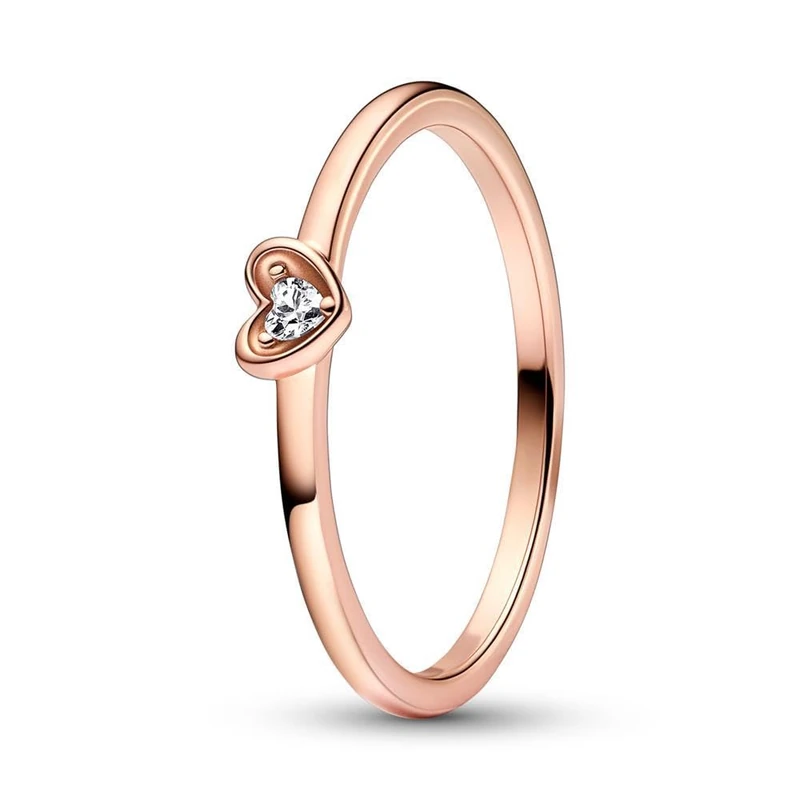 Pandora Moments Radiant Heart 14k rose gold-plated ring with clear cubic zirconia, 50