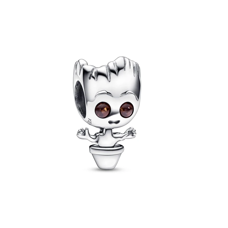 Marvel Baby Groot sterling silver charm with brown crystal