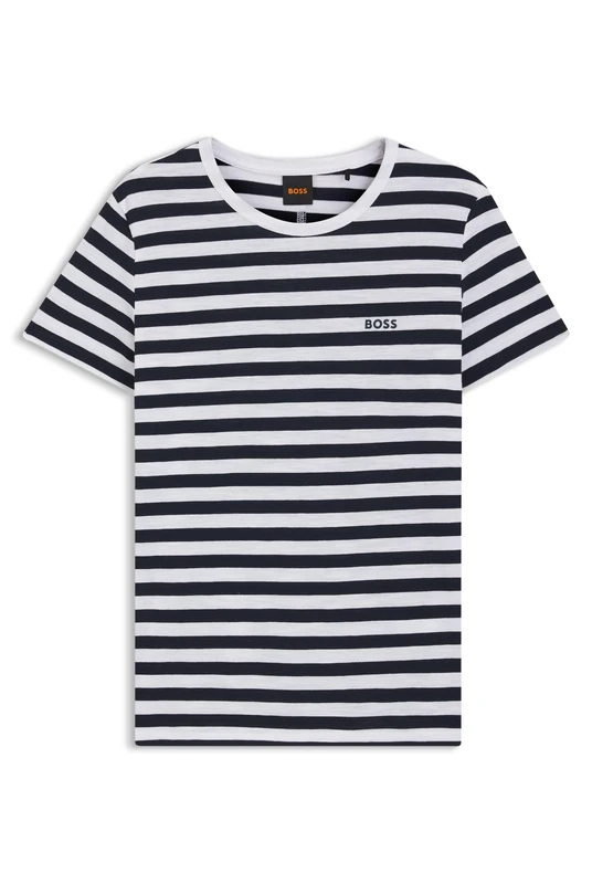 BOSS Womens C Esla Slub-Cotton T-Shirt with Horizontal Stripe