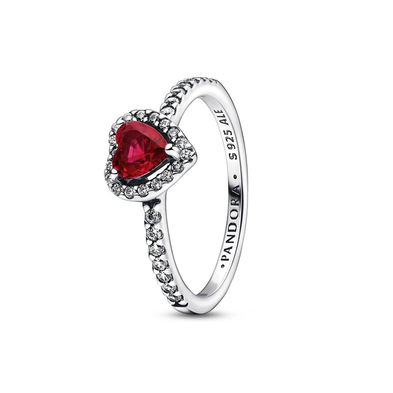 Pandora Timeless Heart sterling silver ring with cherries jubilee red crystal and clear cubic zirconia, 50