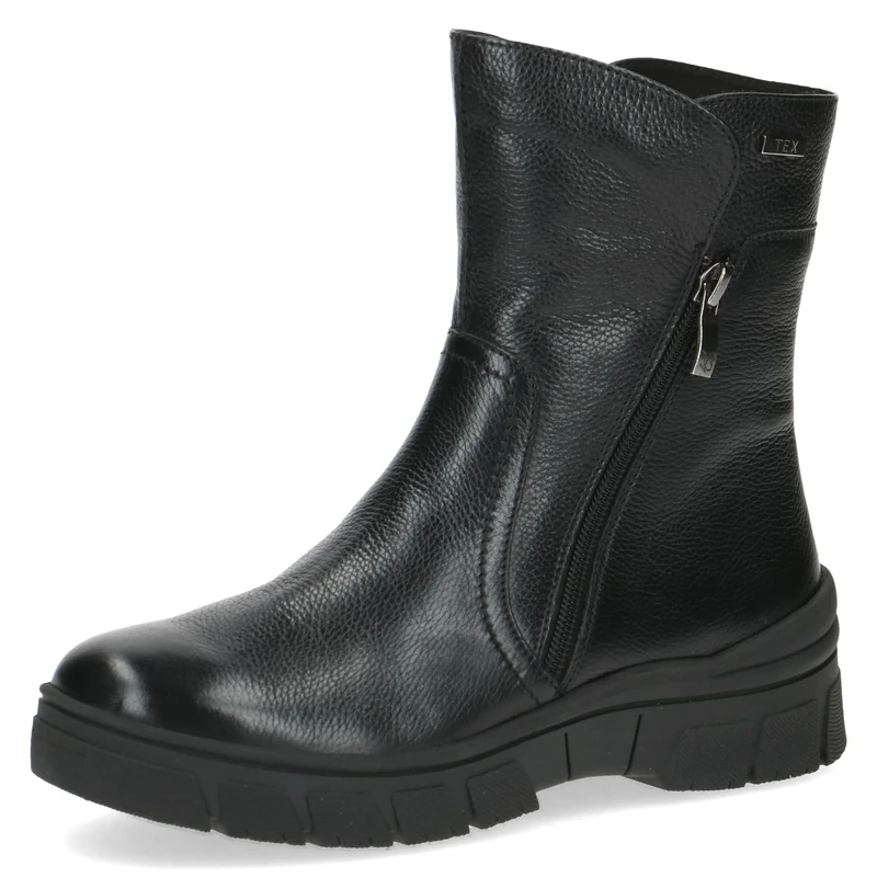 CAPRICE women's leather winter boots flat water-repellent, Black (Black Nappa), 3.5 UK