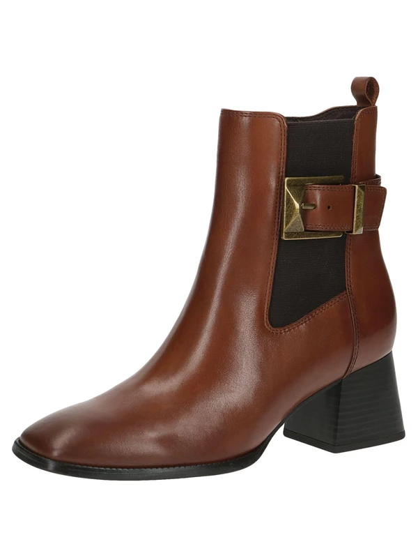 Caprice Women's ankle boots with heel made of leather Block heel Width G, Brown (Cognac Nappa), 5 UK