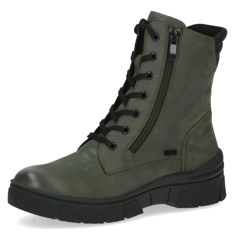 CAPRICE women's winter lace-up ankle boots leather water-repellent, Green (Khaki Comb), 6.5 UK