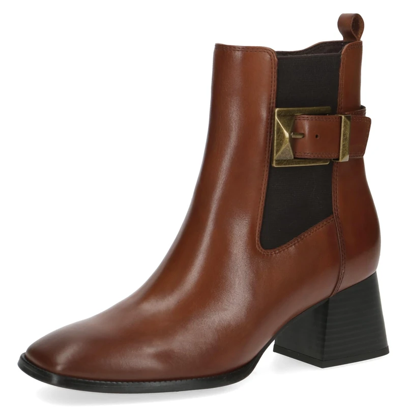 Caprice Women's ankle boots with heel made of leather Block heel Width G, Brown (Cognac Nappa), 6.5 UK