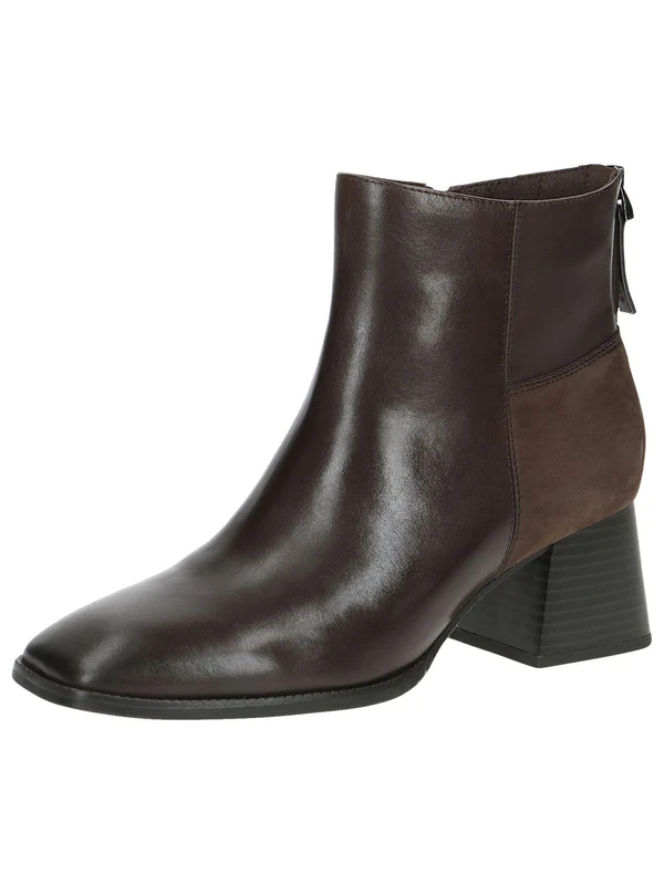 CAPRICE Women's ankle boots with heel made of leather Block heel Width G, Brown (Dk Brown Comb), 6.5 UK