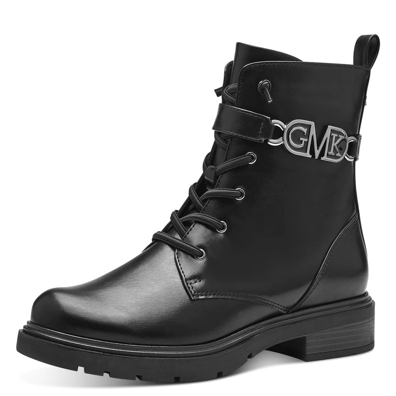 MARCO TOZZI Women's 2-85202-41 Lace Boot Flat, Black/Gun Mtl, 4