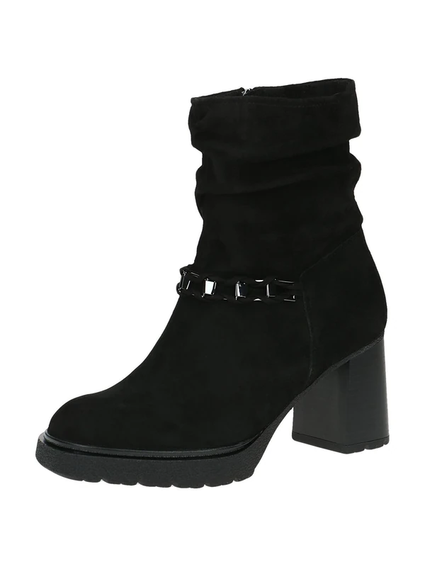 Caprice Women's ankle boots with heel made of suede Block heel Width G, Black (Black Suede), 5 UK