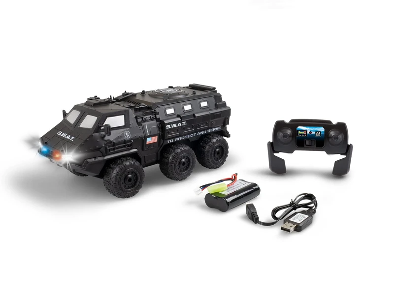 Revell Control 24437 Remote Control Truck S.W.A.T. Tactical Truck With Precise 2.4 GHz Control, 6 Wheel Drive, LED Headlights, Super Tough Chassis, 28cm in length