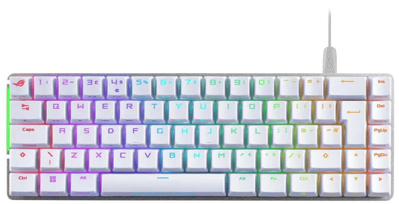 ASUS ROG Falchion Ace 65% RGB Compact Gaming Mechanical Keyboard, Lubed ROG NX Red Switches & Switch Stabilizers, Sound-Dampening Foam, PBT Keycaps, Wired with KVM, Cover Case, White [UK Layout]