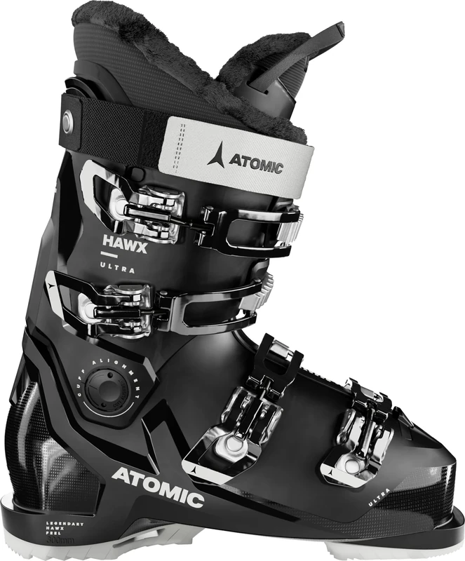 ATOMIC HAWX ULTRA W Ski Boots, Women’s Ski Boots, Boots with 3D Ankle and Heel for a Precise Fit, Narrow Ski Boots with 98 mm Fit, Black/White, Size 6 – 6.5
