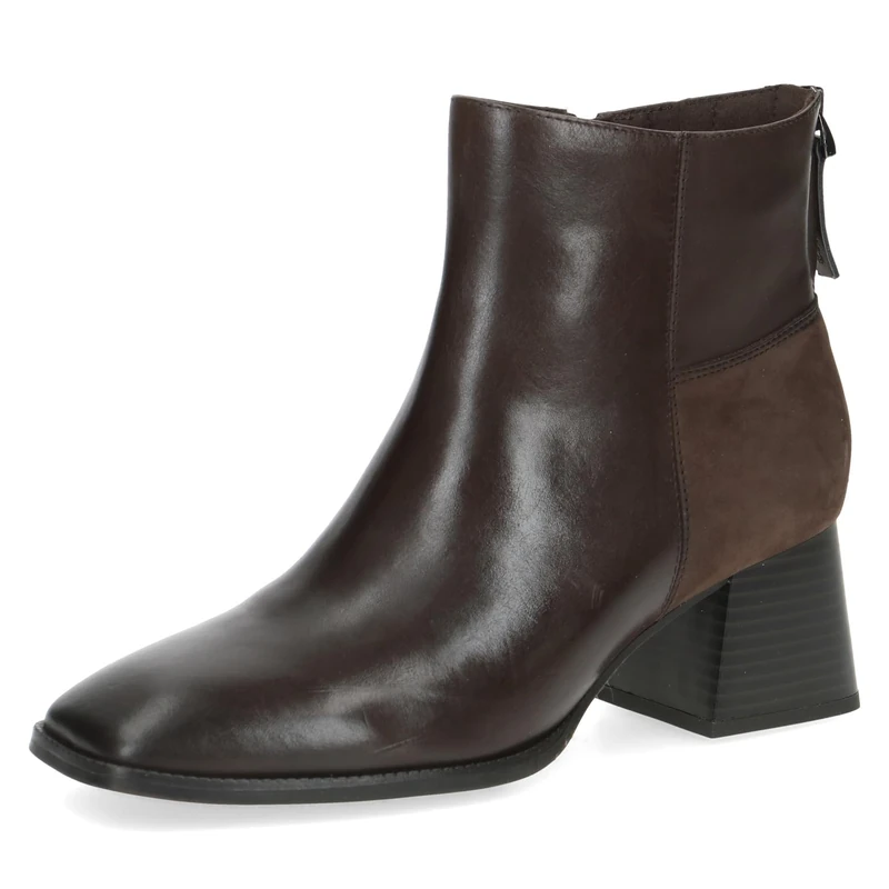 Caprice Women's ankle boots with heel made of leather Block heel Width G, Brown (Dk Brown Comb), 5 UK