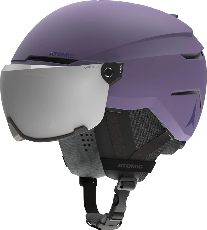 ATOMIC Savor Visor Stereo Ski Helmet with Visor – Maximum Shock Absorption – Active Aircon Ventilation System Mirror Coating for Clear Vision Light Purple