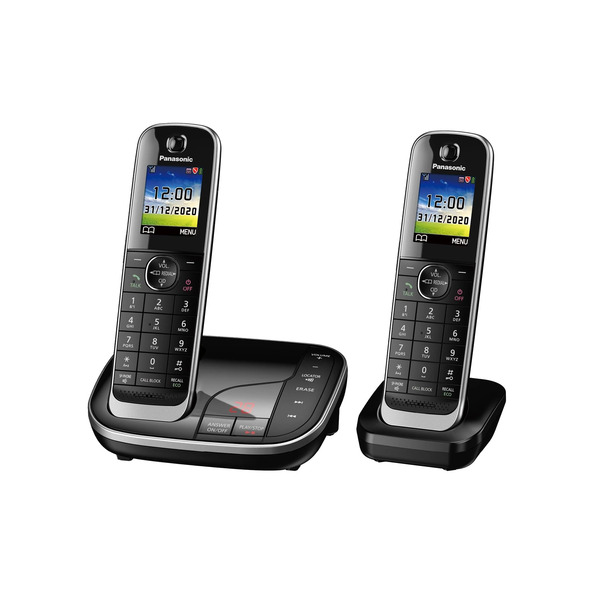 Panasonic KX-TGJ422EB Landline Phone Cordless, House phones, Automated Call Blocker, Answer machine, Colour Display, Twin Handset - Black