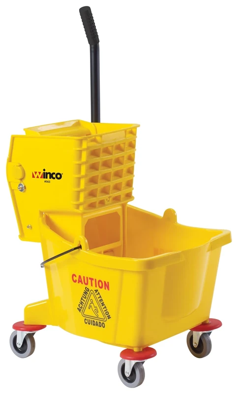 Winco Commercial Mop Bucket on Wheels, 26 Quart, Yellow