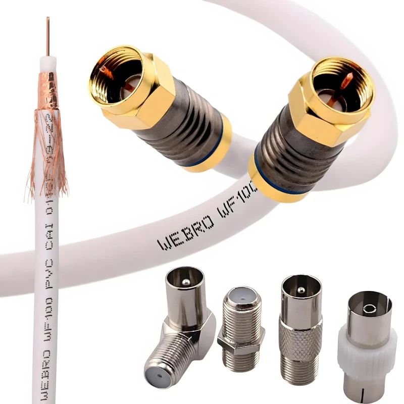 Duncan Duck (10mtr) Coaxial TV Aerial Lead + Satellite Cable + Virgin Media Cable - Male to Male + Male to Female - WF100 All Copper Coaxial Cables - Gold Plated Compression Connectors.