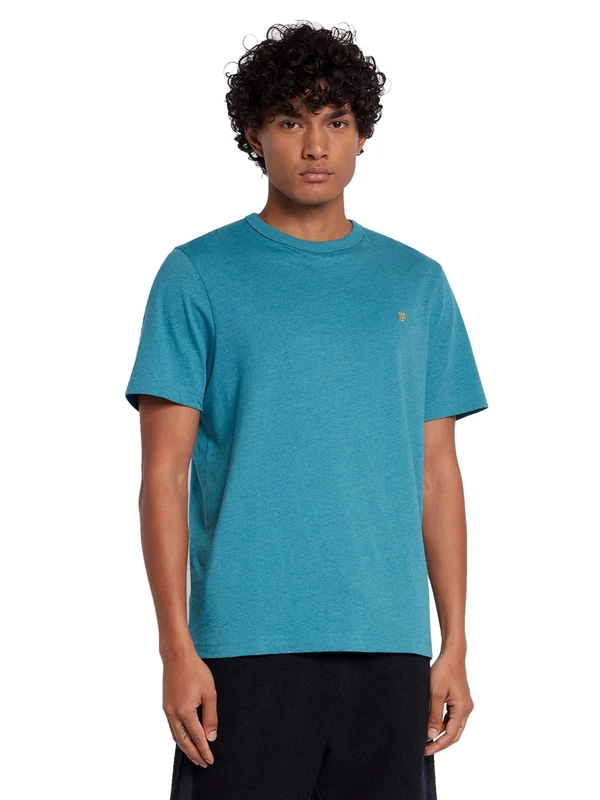 Farah - Men's T-Shirt, Danny Slim Fit Organic Cotton T Shirt, Petrol Blue Marl, XXL