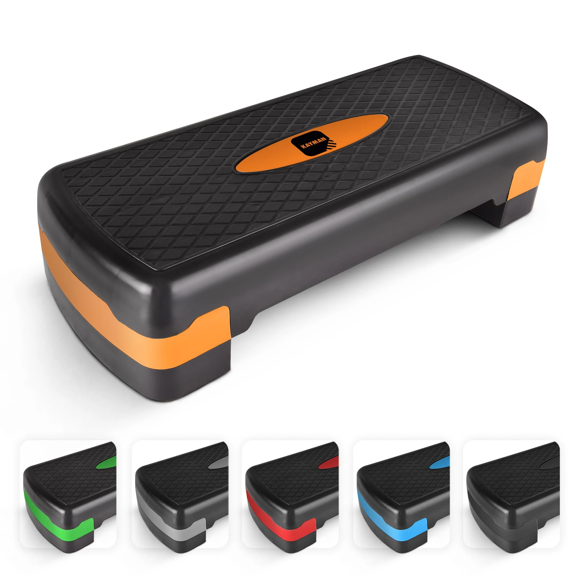 KAYMAN Exercise Steps – Fitness Stepper for Home & Gym, Suited for Aerobics, Cardio, Weights, Yoga, DVD Workout – Adjustable 2 Step Level Heights (10,15 cm) – Perfect Equipment for Fitness (Orange)