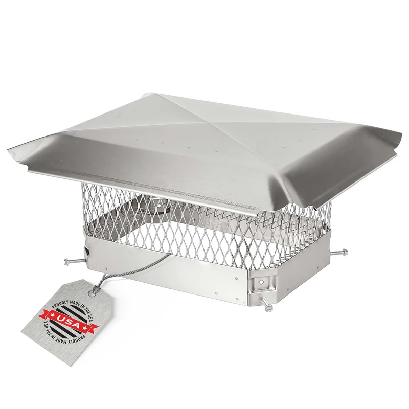 HY-GUARD HGSS1313 Single Bolt On Galvanized Steel Chimney Cover, Mesh Size 3/4", Fits Outside Existing Clay Flue Tile, Stainless Steel, 13" x 13"