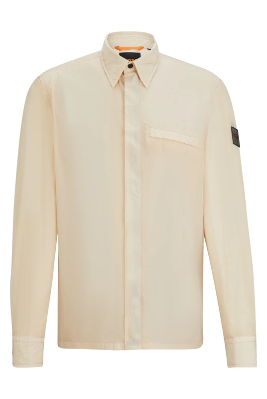 BOSS Mens Laio Oversized-fit Overshirt with Hidden Front Zip Beige