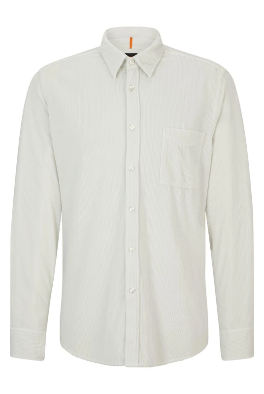 BOSS Mens Relegant 6 Regular-fit Shirt in Cotton Corduroy Grey