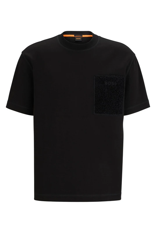 BOSS Mens Teeteddy Oversized-fit Interlock-Cotton T-Shirt with Teddy Pocket Black