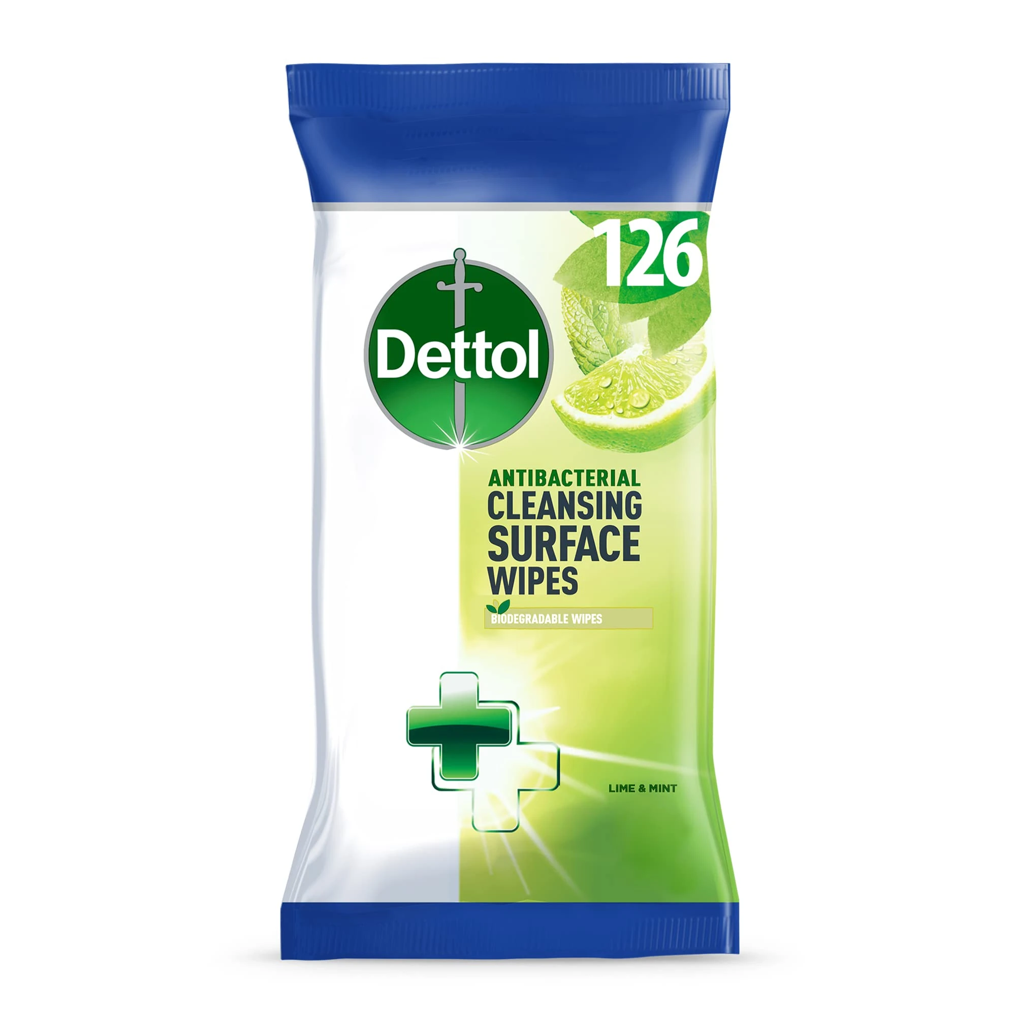Dettol Antibacterial Lime & Mint Cleaning Wipes - 126 Count | Germ Protection, Fresh Scent, Multi-Surface Use, Convenient for Home, Office, Travel, Hygiene Essentials