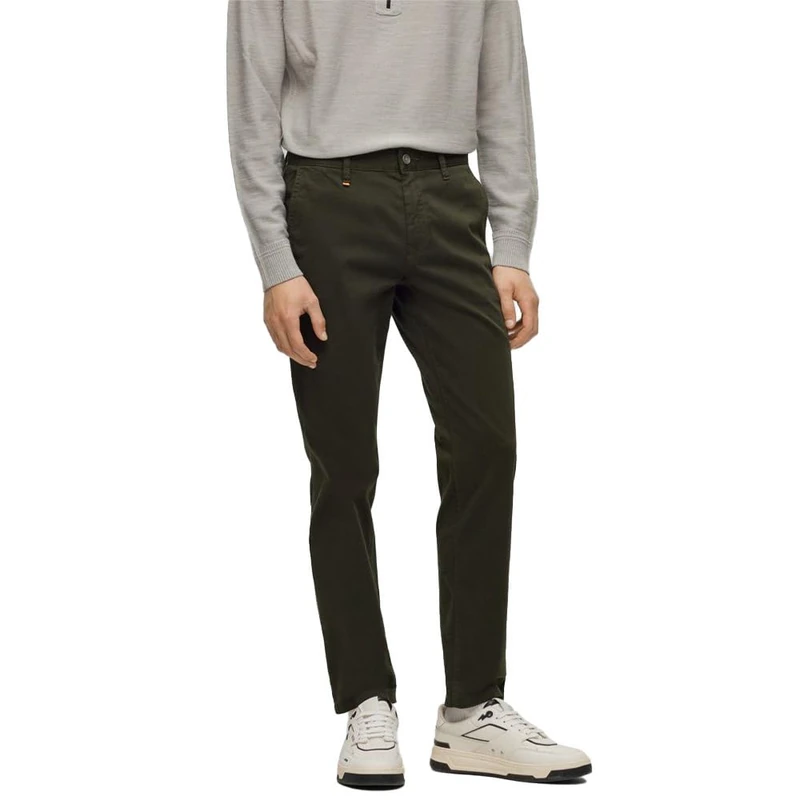 BOSS Mens Schino-Taber-1 D Tapered-fit Trousers in Stretch-Cotton Satin Green