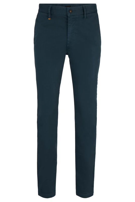 BOSS Mens Schino-Taber-1 D Tapered-fit Trousers in Stretch-Cotton Satin Green