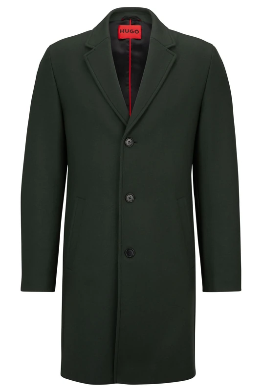 HUGO Mens Malte2341 Wool-Blend Coat with Ivory-nut Buttons