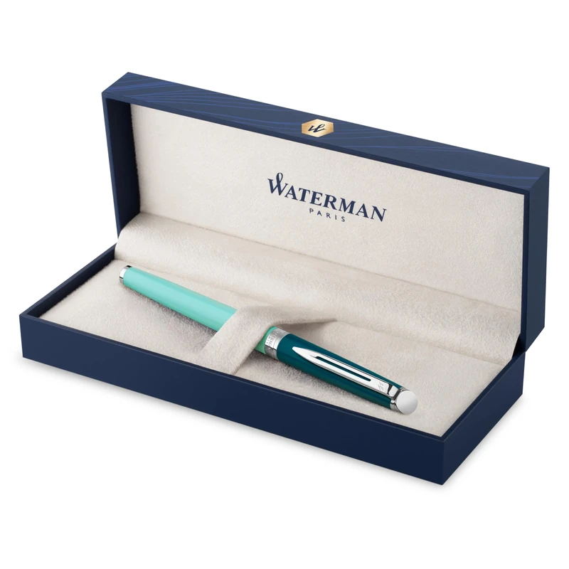 Waterman Hémisphère Fountain Pen Metal & Green Lacquer with Palladium Trim Stainless steel Fine Nib Blue Ink Gift Box