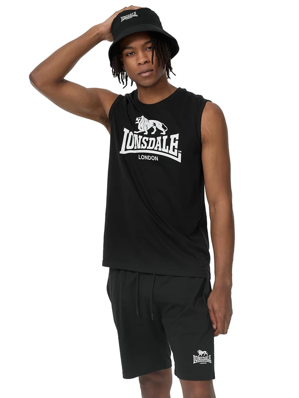 Lonsdale ALLANTON 117434 Men's Sleeveless T-Shirt & Shorts Set Regular Fit Black/White 4XL
