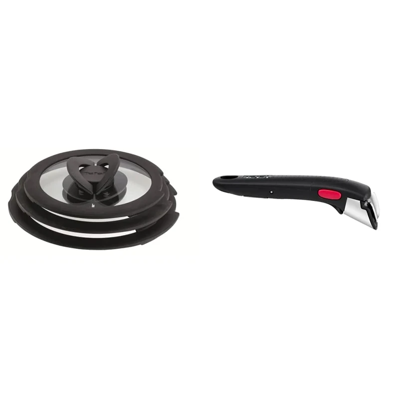 Tefal Ingenio L9931012 3 Piece glass lids, 16-cm, 18-cm, 20-cm, Black & Ingenio Black Handle, Stackable, Removable, 100 Percent Safe, 10 Year Guarantee, L9863342
