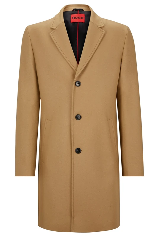 HUGO Mens Malte2341 Wool-Blend Coat with Ivory-nut Buttons