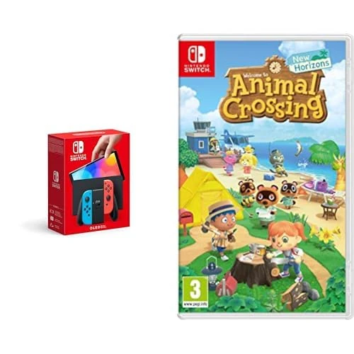 Nintendo Switch (OLED Model) - Neon Blue/Neon Red & Animal Crossing: New Horizons (Switch)