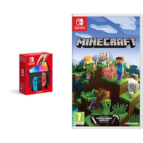 Nintendo Switch (OLED Model) - Neon Blue/Neon Red & Minecraft (Switch)