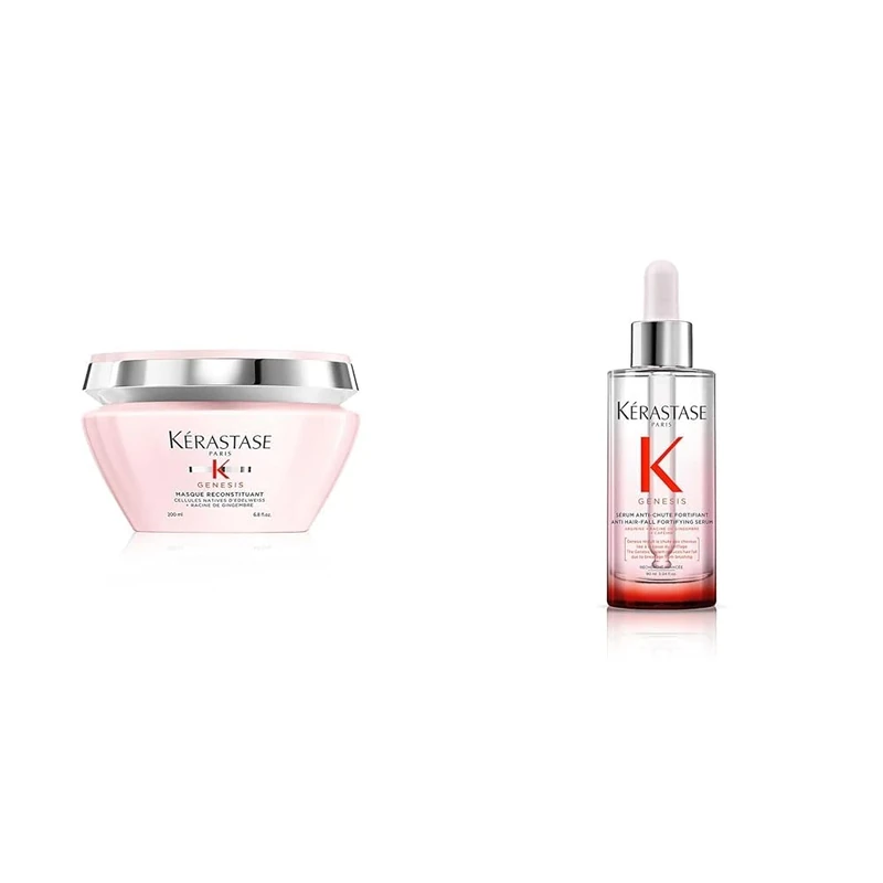 Kérastase Genesis Hair Serum, Nourishing & Fortifying Leave-In Conditioner, For Weakened Hair, With Ginger Root & Edelweiss Flower & Kérastase Genesis, Nourishing & Fortifying Anti-Hair Fall Mask