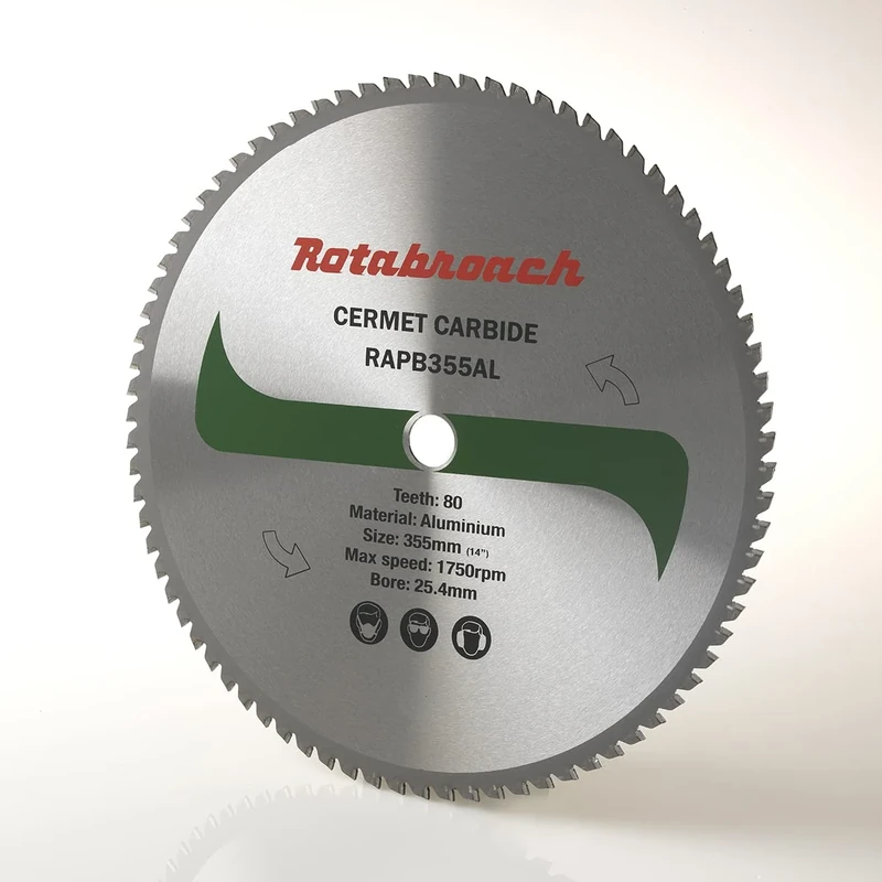 Rotabroach Chop Saw Blades (4) for Aluminium - Metal Cutting Cermet Tipped Blade for Circular Saws | 355mm Durable Cutter High Max Speed 1750 RPM
