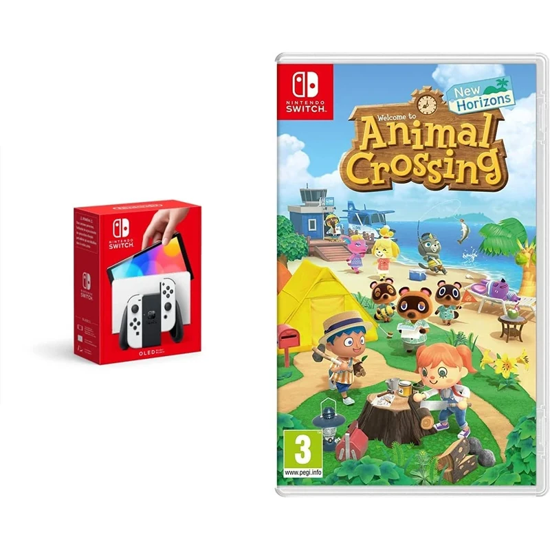 Nintendo Switch (OLED Model) - White & Animal Crossing: New Horizons (Switch)