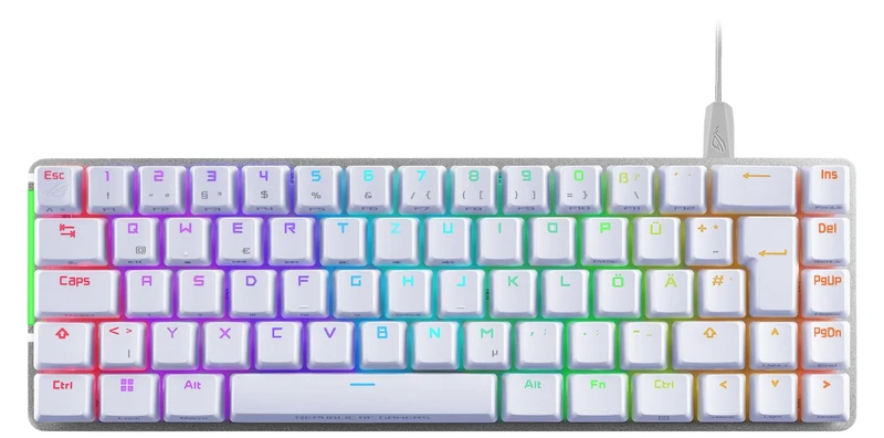 ASUS ROG Falchion Ace WHT RGB Gaming Keyboard (German Layout, 65% Form Factor, Touch Panel, Mechanical ROG NX Red Switches, 2 x USB-C Ports, Ergonomic, Aura Sync, Keyboard Cover, White)