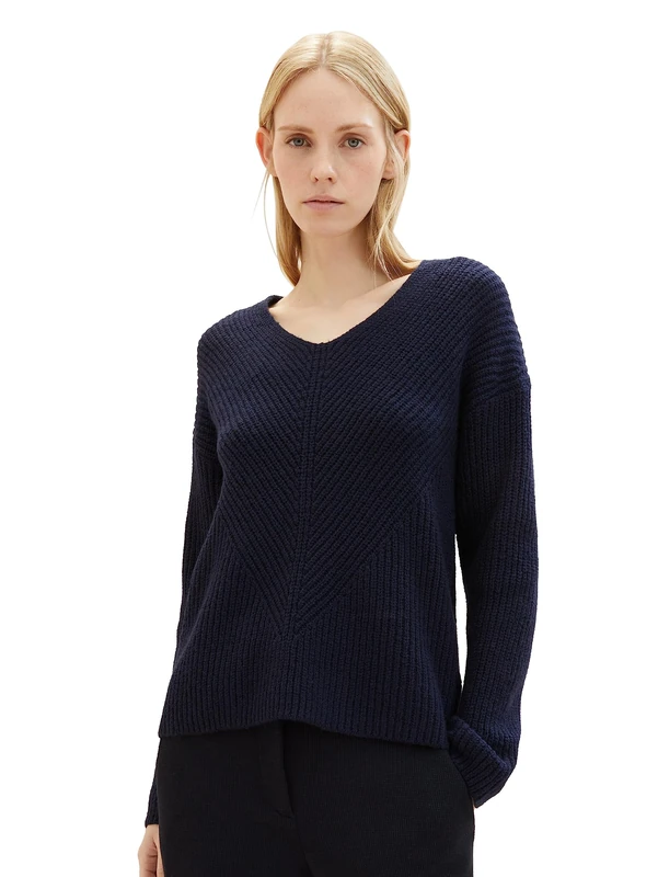 TOM TAILOR Women's Basic V-Neck Jumper, 10668-sky Captain Blue, S