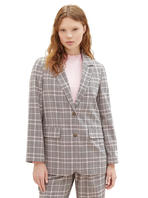 TOM TAILOR Denim Women's Loose fit Blazer Pattern, 32456-rose Grey Check, 6