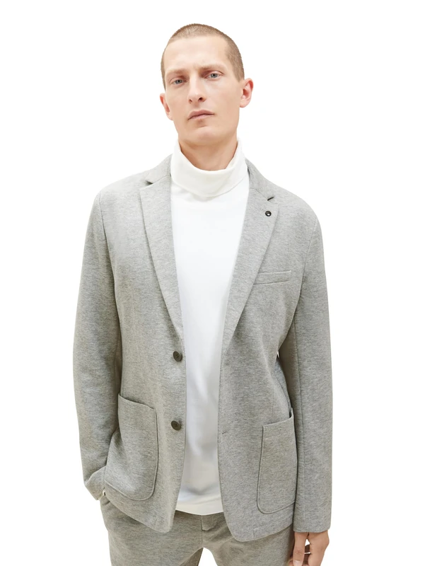 TOM TAILOR Men's Jersey piqué Jacket with Stretch, 12035-Gray Heather Melange, 52