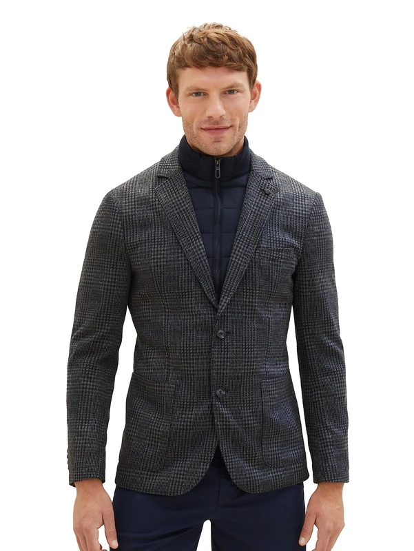 TOM TAILOR Men's 1037804 Blazer, 32807 - Grey Blue Houndstooth,