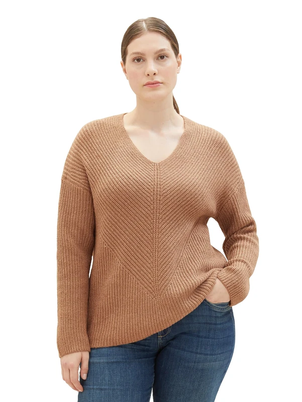 TOM TAILOR Women's 1039919 Basic V-Neck Jumper, 32399-Blush Mahogany Melange, 18